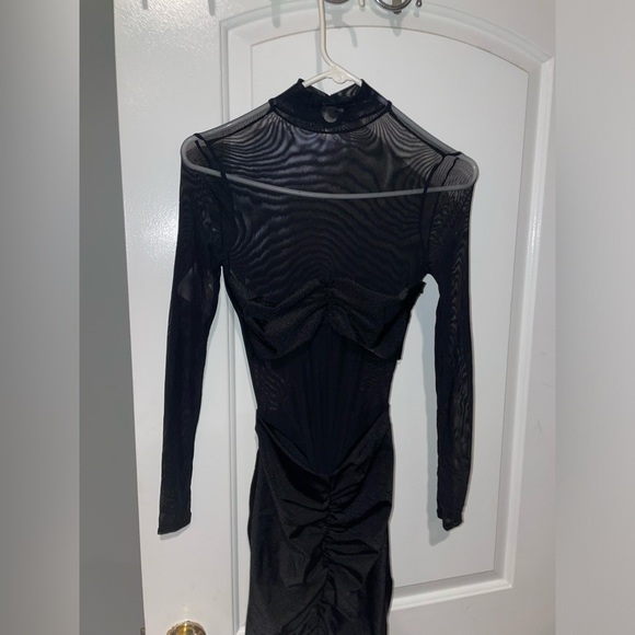 New! SER.O.YA Levina Sheer Ruched Midi Dress Mock Neck Long Sleeve 🖤 XS NWT! - Picture 14 of 14